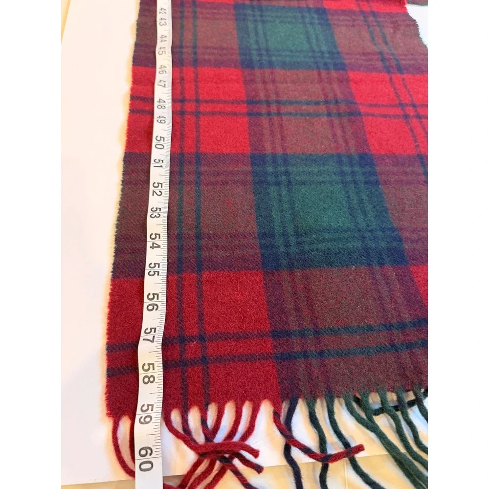 Britches Great Outdoors Lambswool Scarf Red Green Plaid Made in Italy Fringe